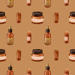 A Beautiful and Elegant Collection of Various Cosmetic Containers Set Against a Warm Background