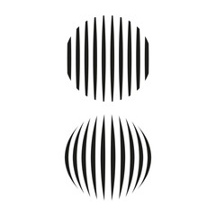 Striped sphere illusion. Geometric distortion shape. Black curved lines. Abstract visual art.