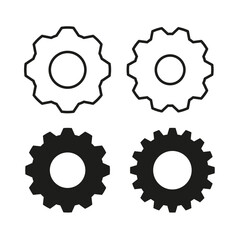 Gear icon set. Black cogwheels design. Industrial machine parts. Vector mechanical symbol.