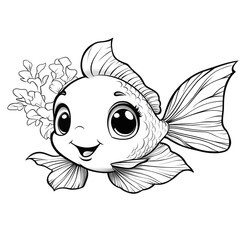 Fototapeta premium Very simple cute baby goldfish illustration, generation AI 