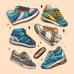 Doodle sneaker shoes hand draw style cartoon collection set