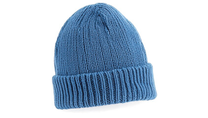 Blue Knitted Beanie Hat isolated transparent background Png
