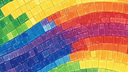 Obraz premium A digital pixelated rainbow effect with blocky colors and retro-style aesthetics