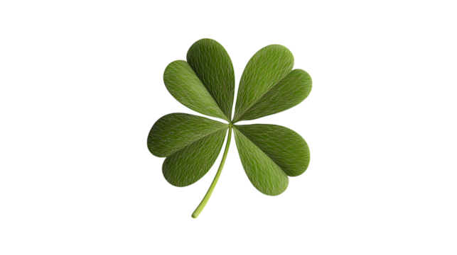 Realistic 3D four-leaf clover isolated on transparent PNG