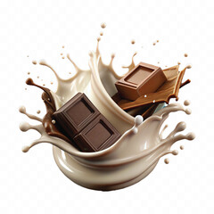 abstract 3d milk and chocolate splashes against each other isolated on white background