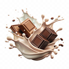 abstract 3d milk and chocolate splashes against each other isolated on white background