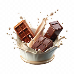 abstract 3d milk and chocolate splashes against each other isolated on white background