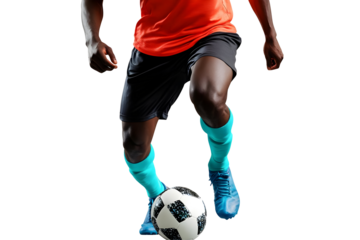 Football Player Kicking Soccer Ball Illustration With Transparent Background Isolated Sports Theme With Orange Jersey And Black Shorts Dynamic And Energetic Action