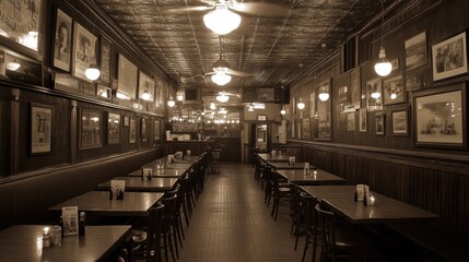 Fototapeta premium Vintage Restaurant Ambiance Sepiatoned Charm.
