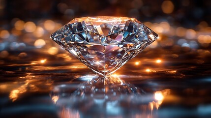 Close-up of an exquisite diamond, showcasing its perfect symmetry and brilliance in the light