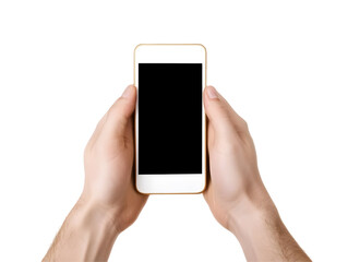 Hands Holding a Smartphone with a Black Screen on Transparent Background Digital Illustration for Communication Technology and Modern Lifestyle, Isolated for Adobe Stock Photo