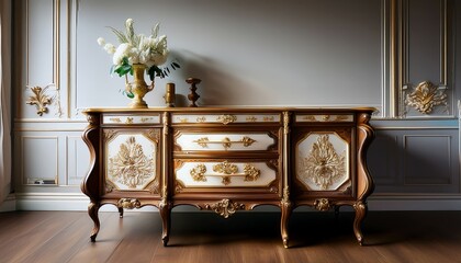 Sun-Drenched Rococo Sideboard Featuring Intricate Floral Marquetry
