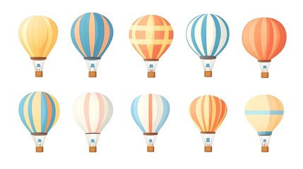 Collection of Aerial Hot Air Balloons in Flat Design for Transportation Concepts