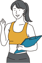 ガッツポーズをするスポーツウェアを着た女性のイラスト