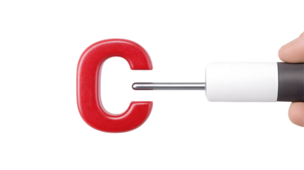 Illustration Of Red C Letter With Screwdriver Holding On Hand On Transparent Background With Black Background Isolated Concept And Close Up Shot Optimized For Adobe Stock Photo
