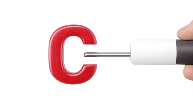Illustration Of Red C Letter With Screwdriver Holding On Hand On Transparent Background With Black Background Isolated Concept And Close Up Shot Optimized For Adobe Stock Photo