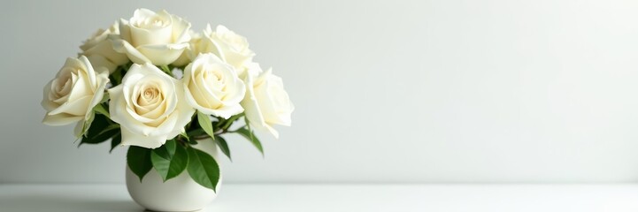 Fototapeta premium Minimalistic white roses centerpiece for wedding event, elegant, classy, celebration