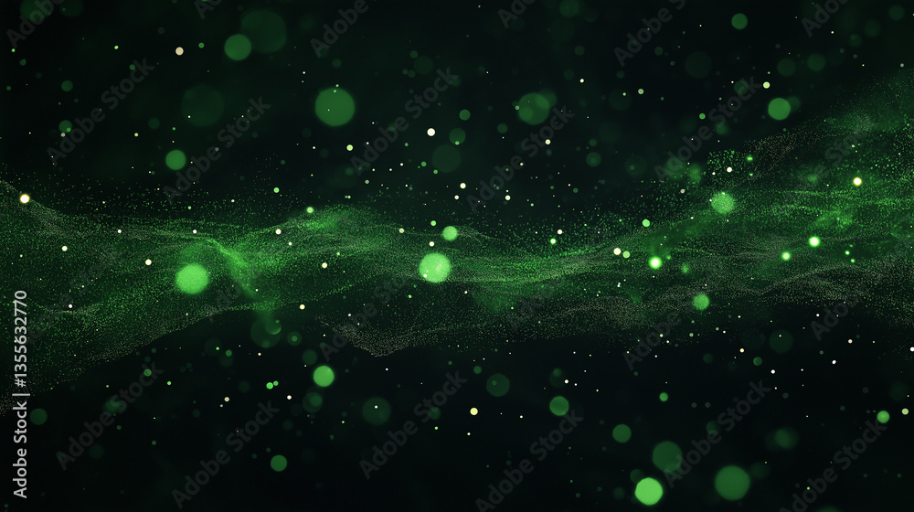 Wall mural celestial green glow: abstract ethereal background features luminous green particles with bokeh effe