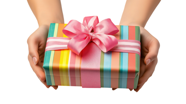 Colorful Gift Box with Pink Ribbon: Perfect Present for Celebratory Occasions