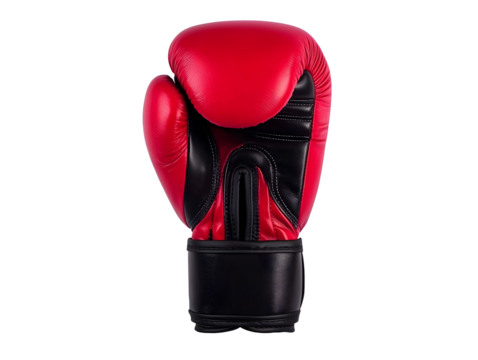 Isolated Red Boxing Glove On Transparent Background A Realistic Photo of Leather Sport Equipment for Training and Fighting Focused on Protective Gear with Black and Red Colors
