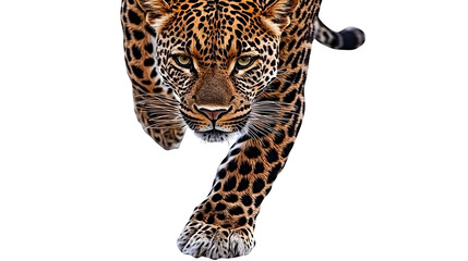 Fototapeta premium Isolated Transparent Leopard Animal Stalking with Spotted Fur Pattern