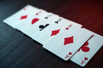 Obraz premium Playing cards arranged in a classic ace sequence , poker, image, game