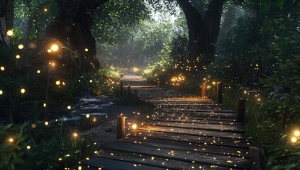 Enchanted Forest Path with Glowing Lights