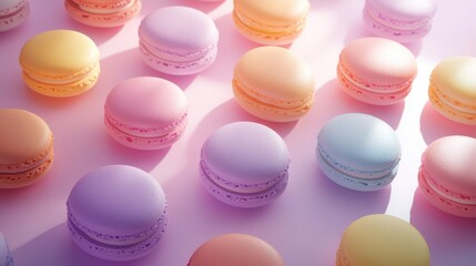 Obraz premium A pastel-themed macarons display with soft lighting and negative space.