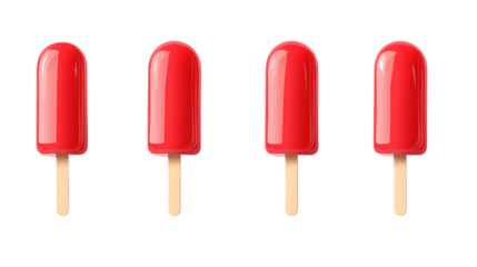 Set of 4 pcs red Popsicle ice cream isolated on png