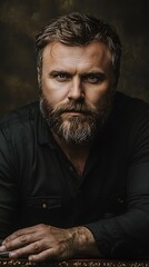 Intense Man with Beard for Studio Portrait.