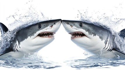 Naklejka premium Majestic Great White Sharks Encounter: A Breathtaking Underwater Ballet