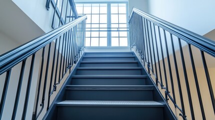 Fototapeta premium A sleek modern staircase with stylish black balusters and ample space for branding or promotional copy.