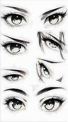 Various styles of eyes showcased in black and white art emphasizing detail and expression for artistic inspiration