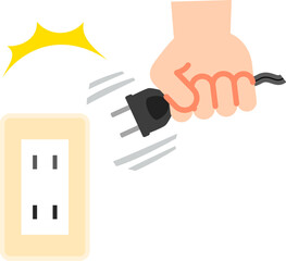 ケーブルを握ってプラグを抜く手