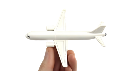White Airplane Toy Held By Hand On Transparent Background Isolated Illustration