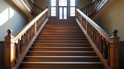 A staircase with decorative balusters and ample space above for text or branding messages.