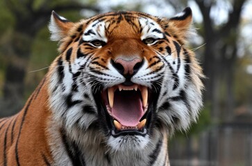 Fototapeta premium A close-up view of a tiger with an open mouth