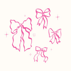 Hand-Drawn Pink Coquette Bow Line Art Set