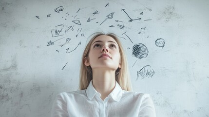 Thoughtful Woman, Brainstorming Ideas Vision, Planning, Strategy concept