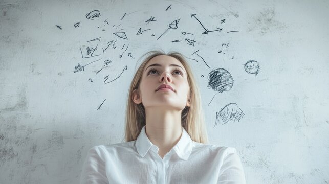 Thoughtful Woman, Brainstorming Ideas Vision, Planning, Strategy concept