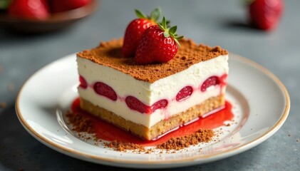 Single serving of tiramisu, showcasing texture and rich color , sweet, photography, isolated