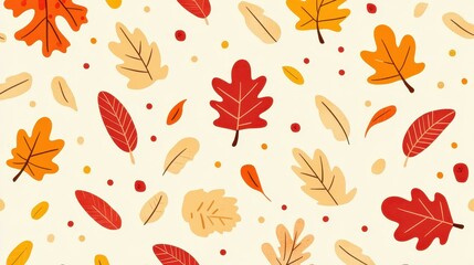 Celebrate autumn with whimsical leaves in vibrant hues, showcasing detailed textures in a modern flat illustration style.