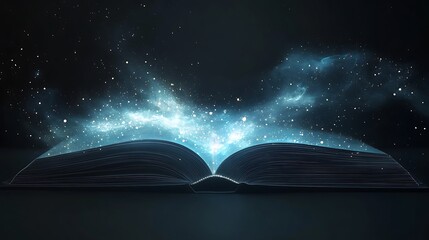An open book reveals a cosmic nebula of starlight and wonder