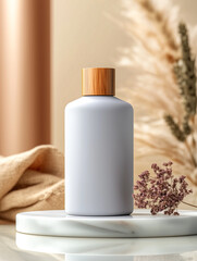 Artisan Ceramic Perfume Bottle with Natural Wooden Cap Display