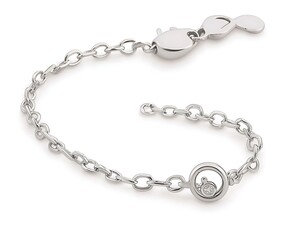 A silver chain with a small diamond pendant hanging from it