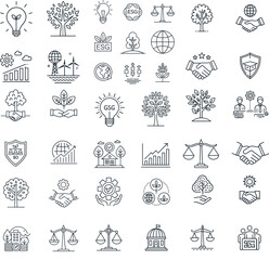 ESG Line Icons Set Editable Stroke Vector for Sustainability, Governance, and Environment