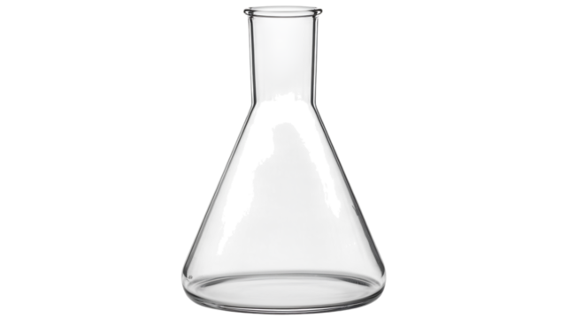 Transparent Erlenmeyer flask with no liquid isolated on PNG