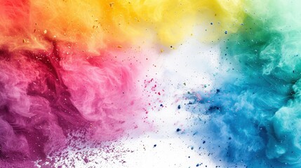 Fototapeta premium Colorful powder explosion creates rainbow dust cloud effect on white background