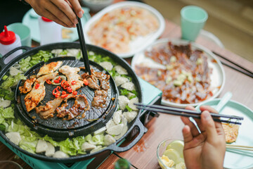BBQ Grilled Beef on a Table at Restaurant