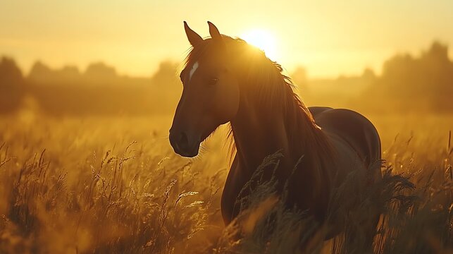 Horse Sunrise Wheat Field.